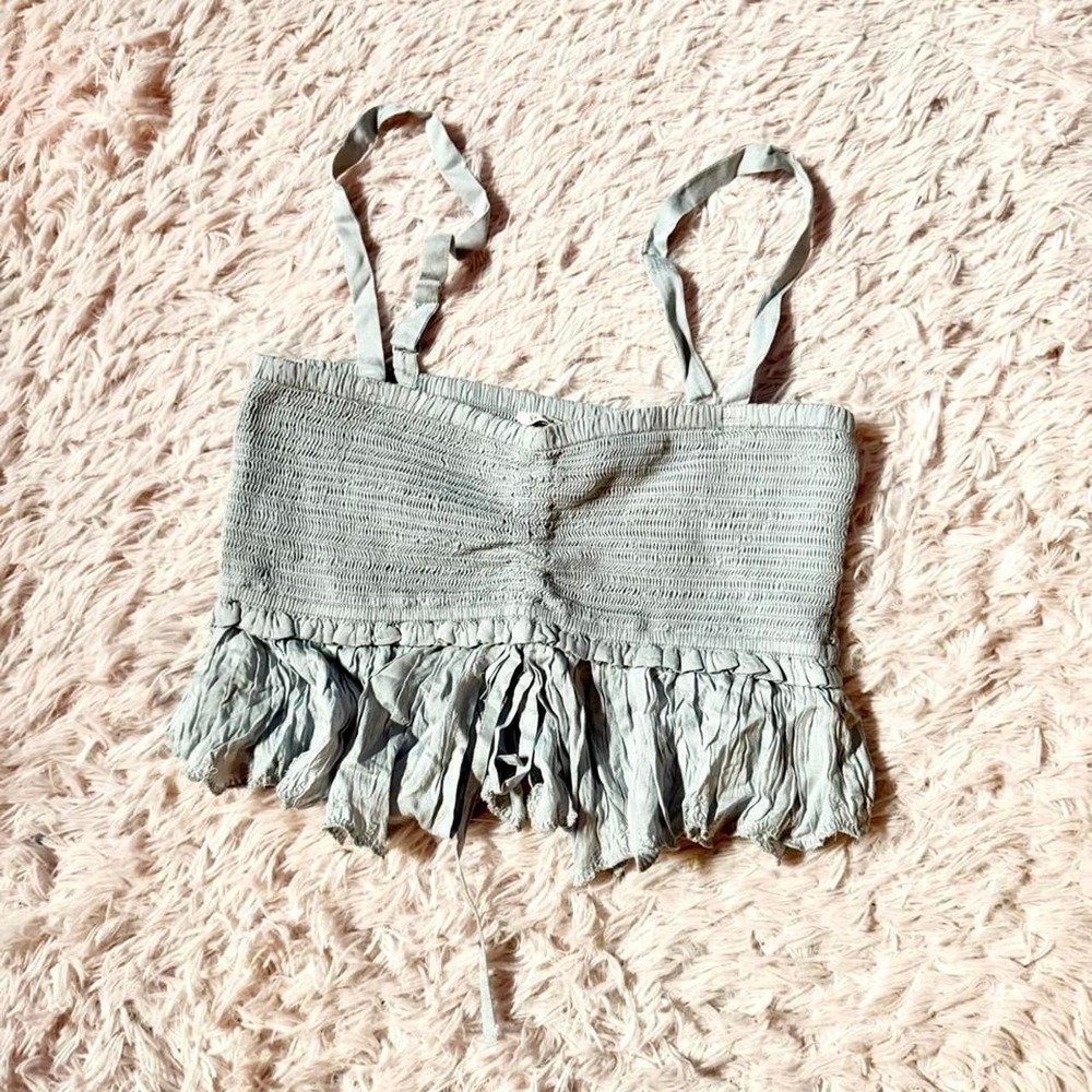 Delicate Smocked Ruffle Ruched Boho Coquette Minimalist Crop Top Womens XS Chic